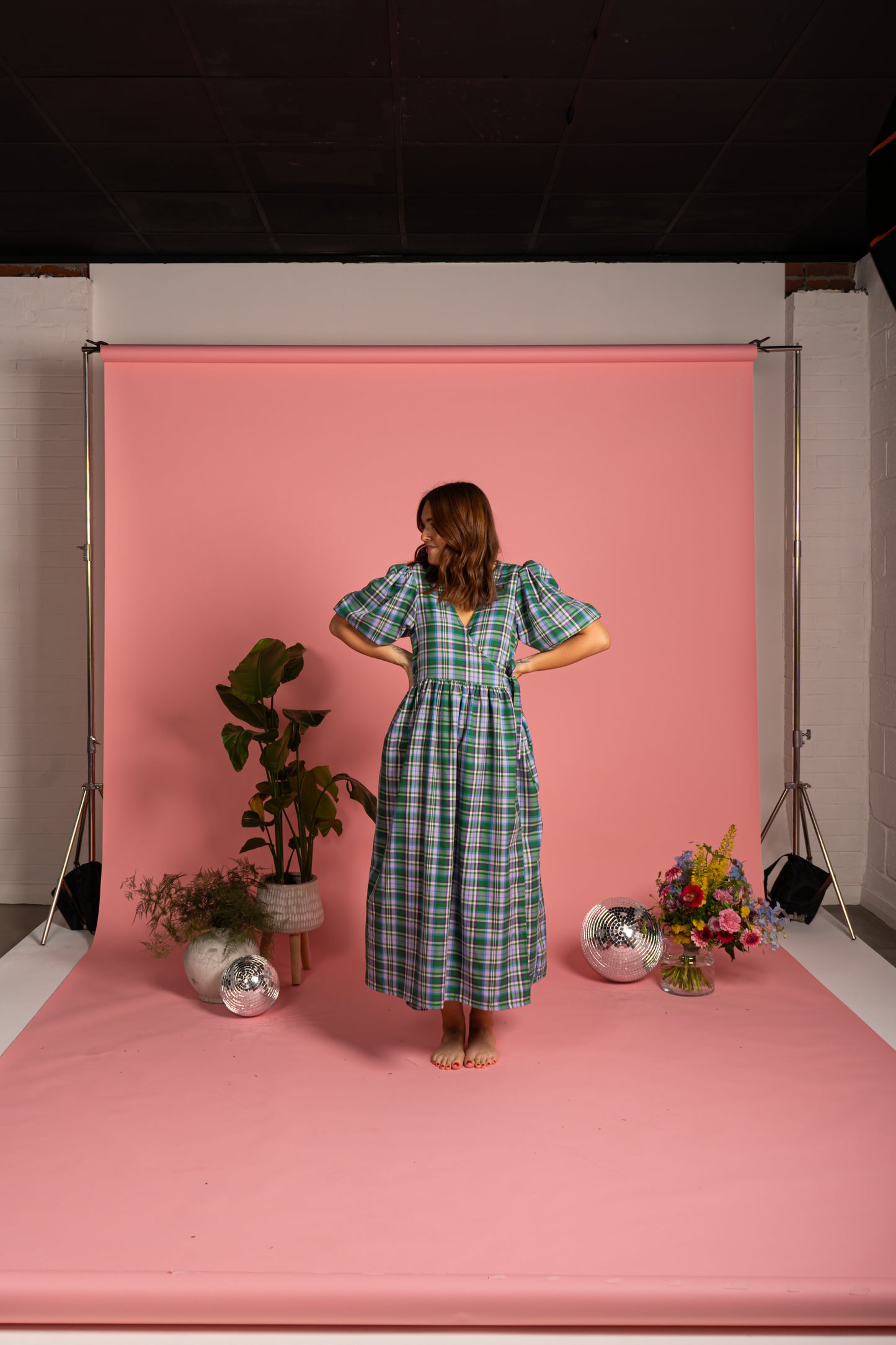 Ava Wrap Dress - Meadow Check (Size M)