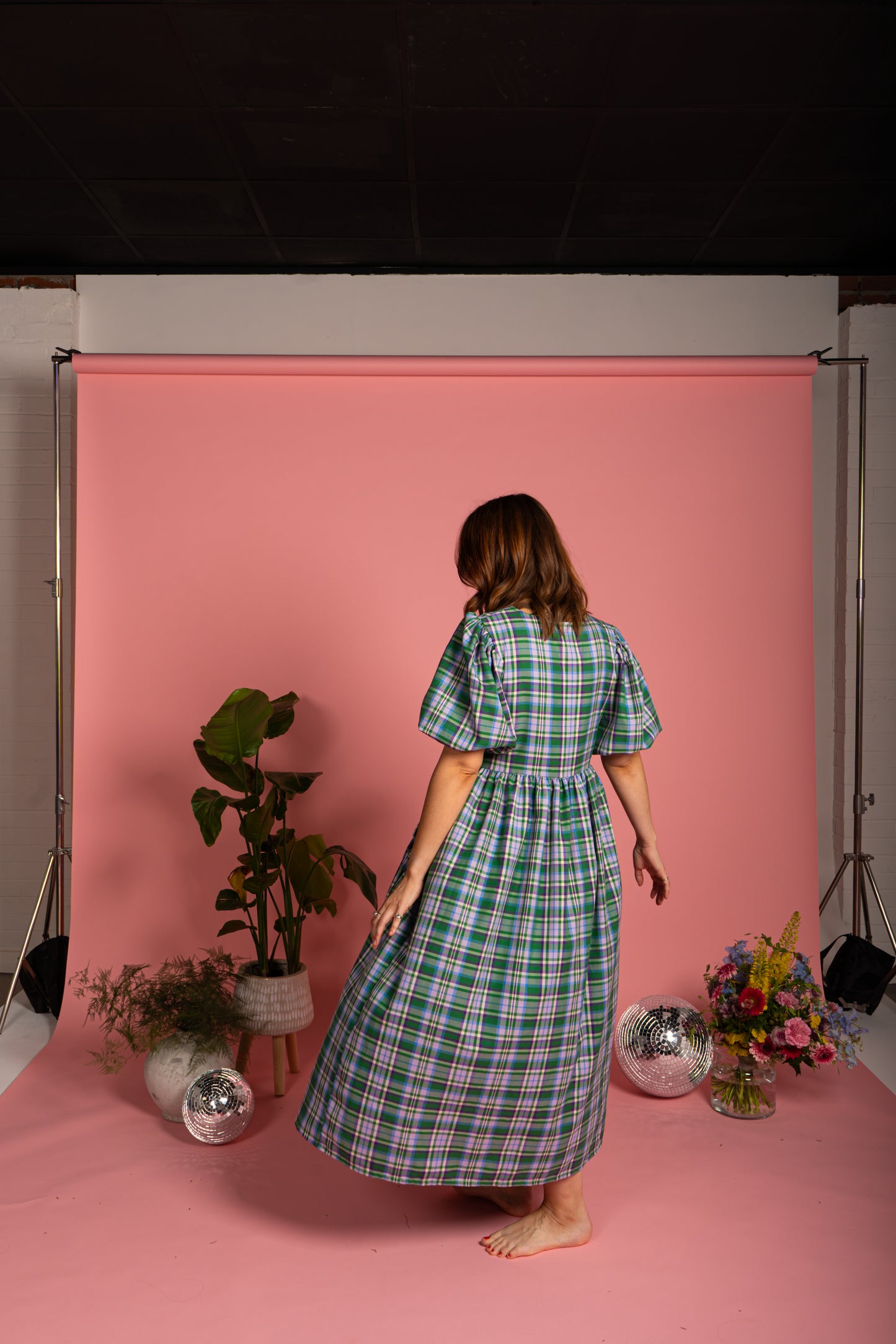 Ava Wrap Dress - Meadow Check (Size M)