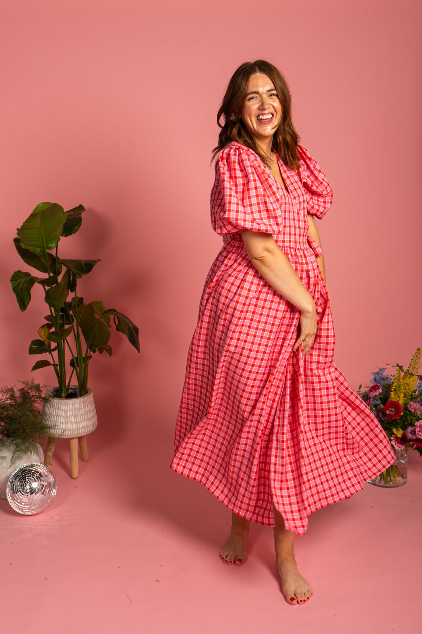 Ava Wrap Dress - Cherry Check
