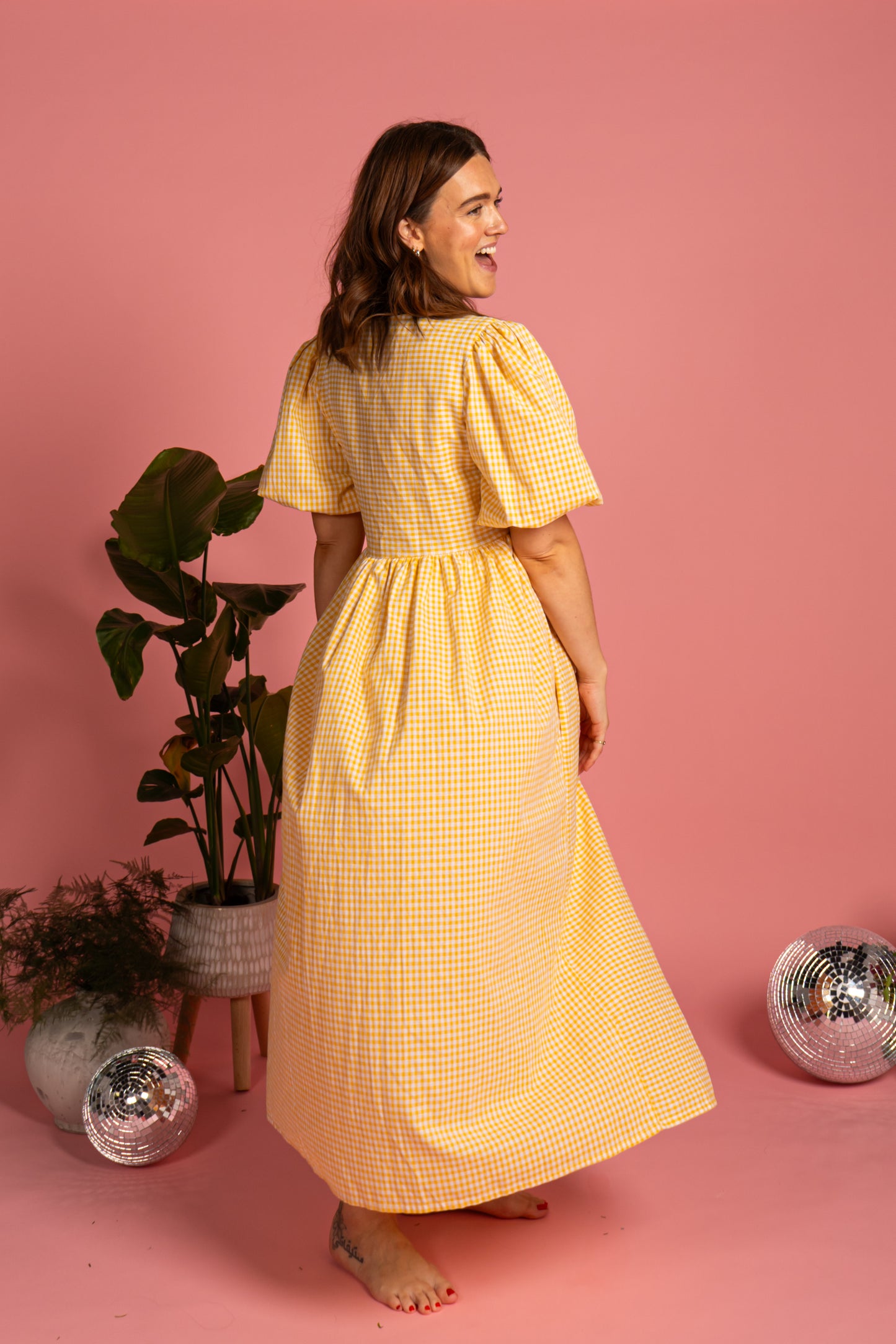 Ava Wrap Dress - Yellow Gingham (Size M)