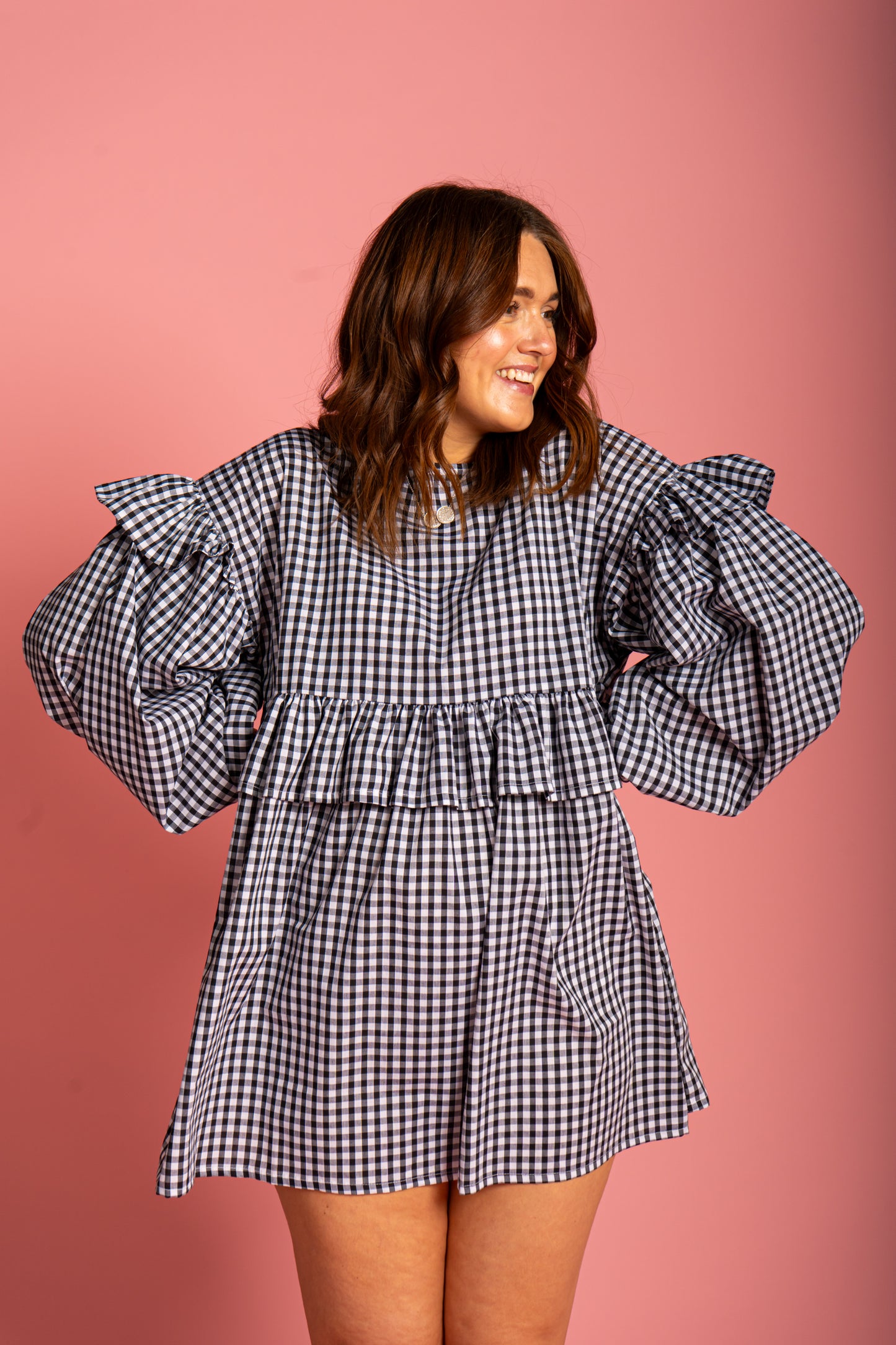 Sienna Frill Dress - Black Gingham