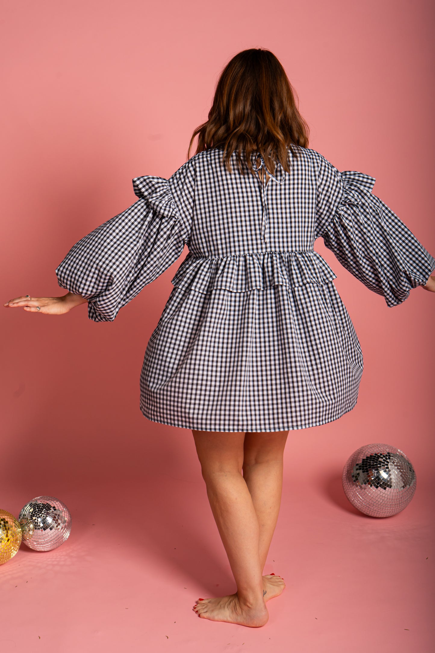 Sienna Frill Dress - Black Gingham