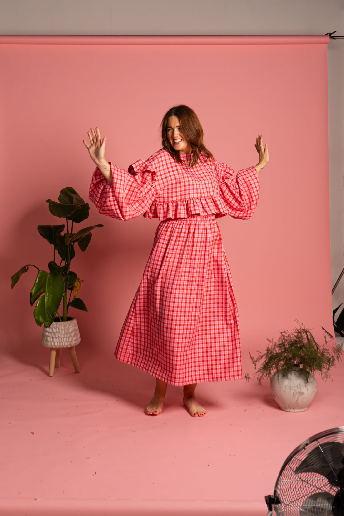 Sienna Frill Top - Cherry Check