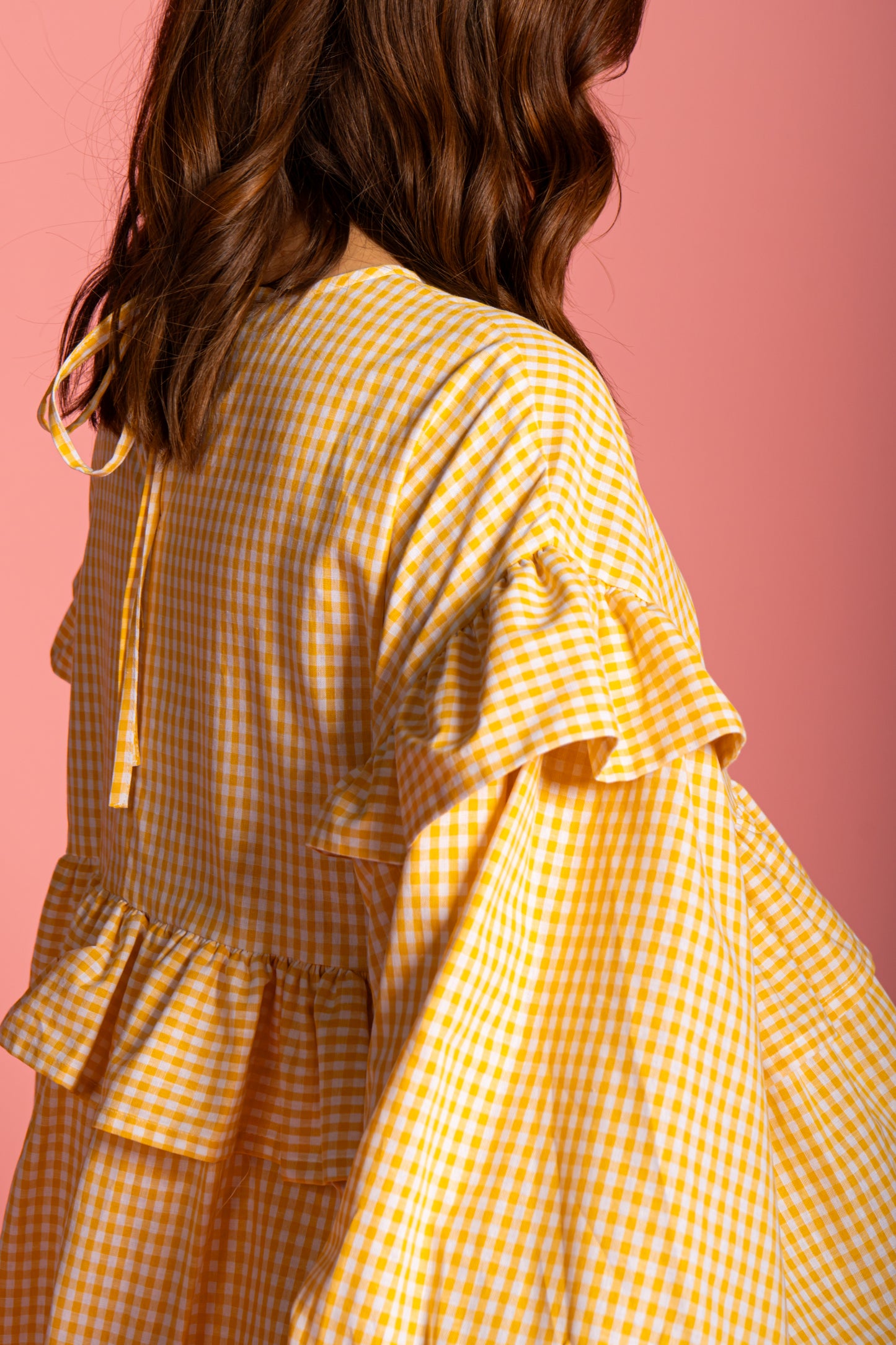 Sienna Frill Dress - Yellow Gingham (Size M)