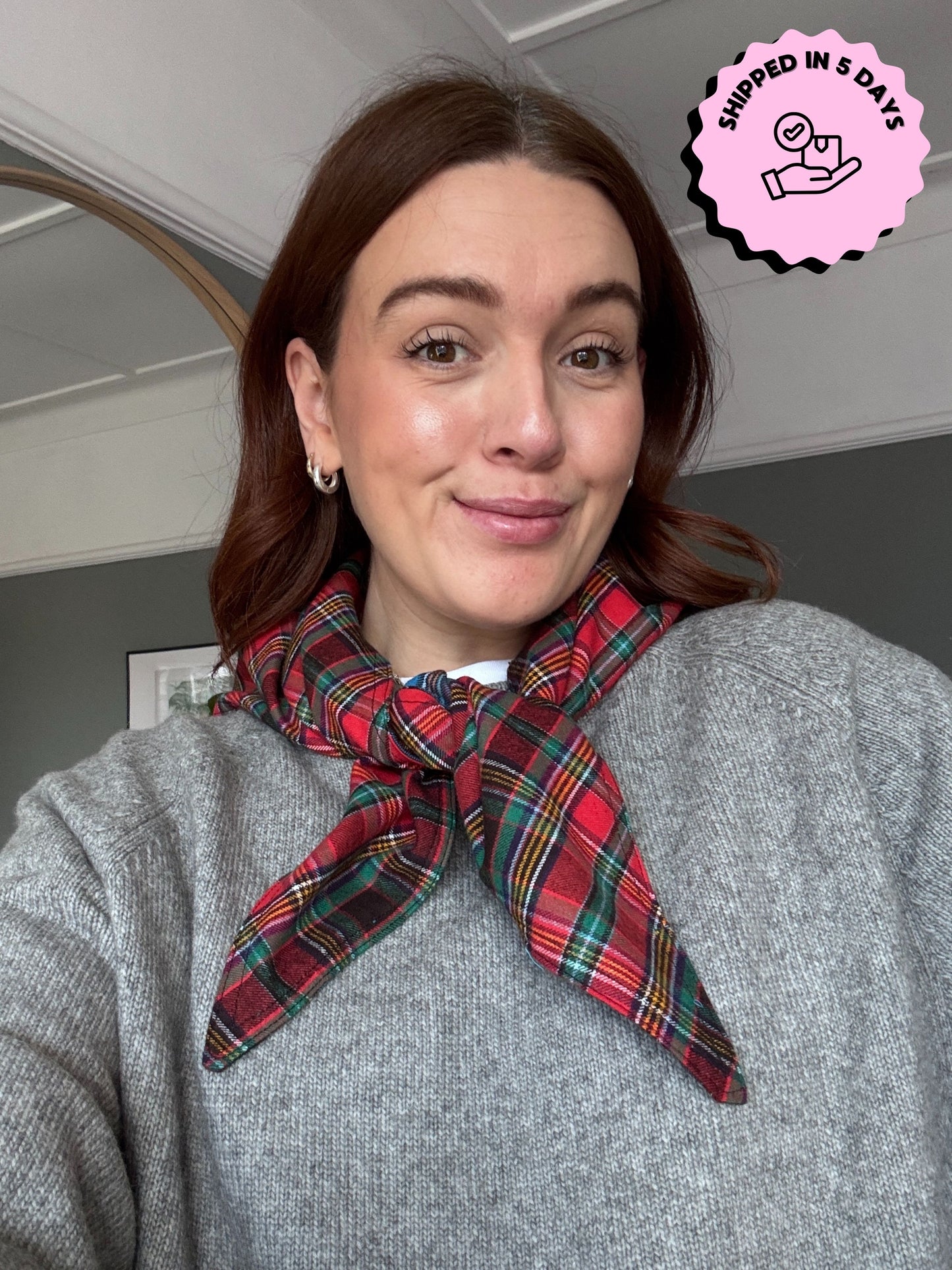 Reversible tartan triangle scarf – deadstock brushed cotton