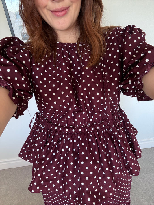 Limited edition - Burgundy polka dot Rose top