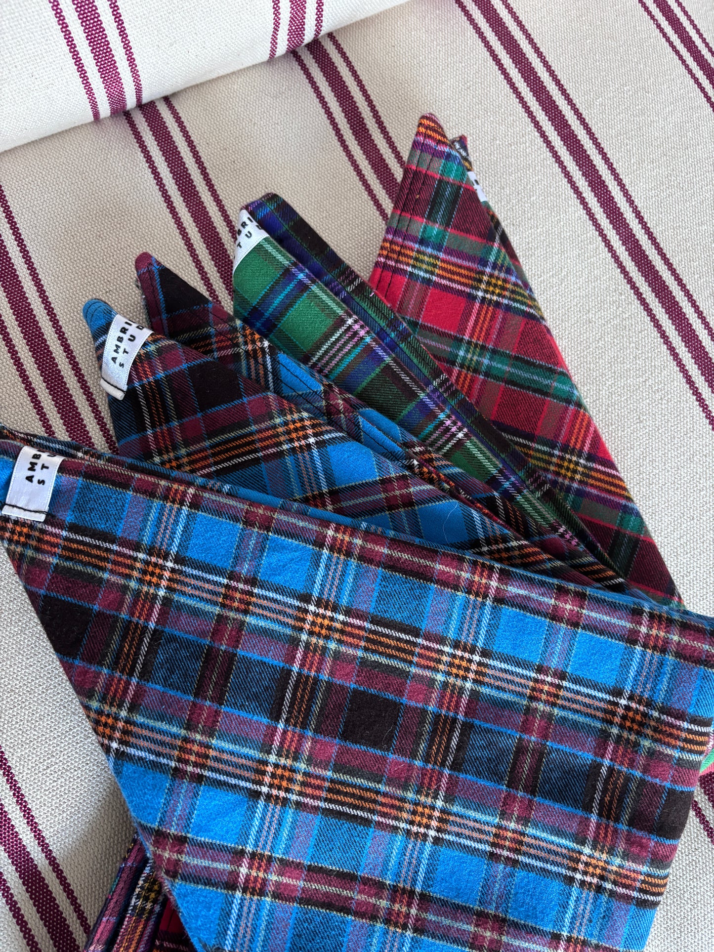 Reversible tartan triangle scarf – deadstock brushed cotton