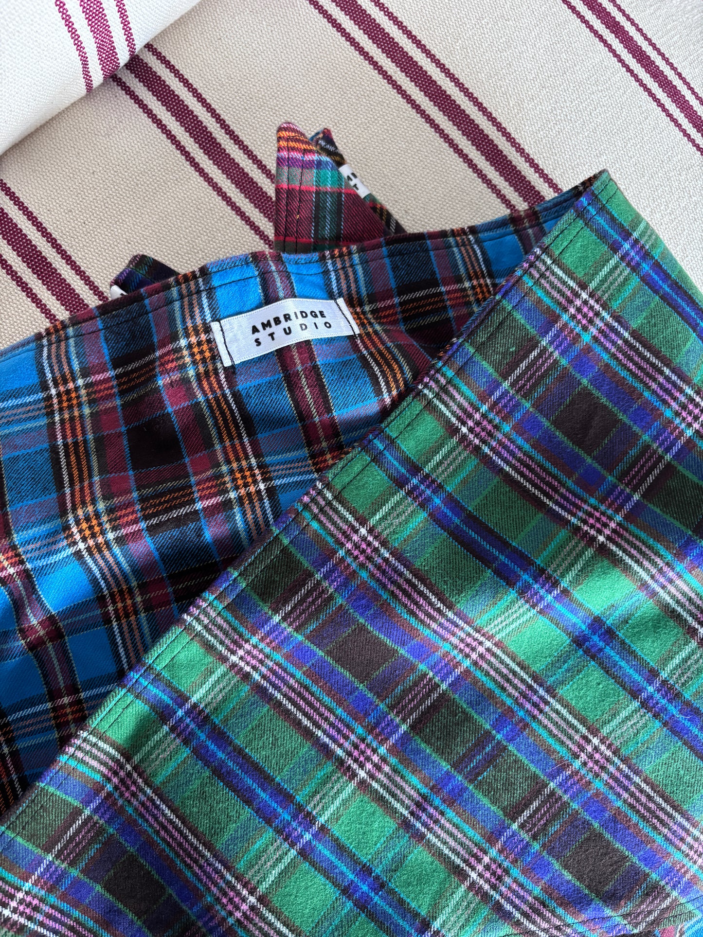 Reversible tartan triangle scarf – deadstock brushed cotton