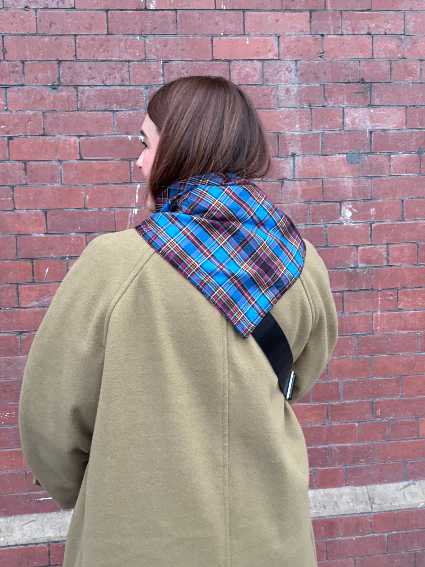 Reversible tartan triangle scarf – deadstock brushed cotton
