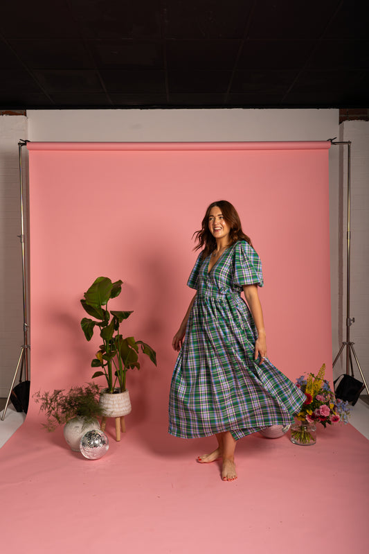 Ava Wrap Dress - Meadow Check (Size M)