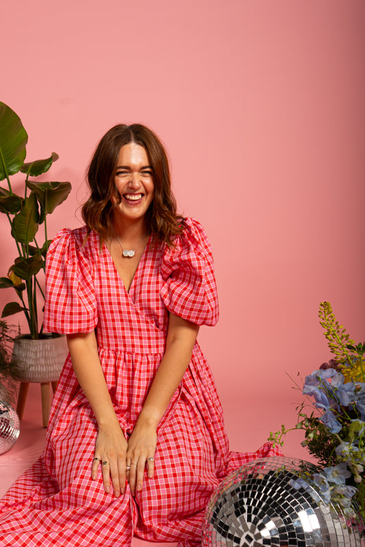 Ava Wrap Dress - Cherry Check