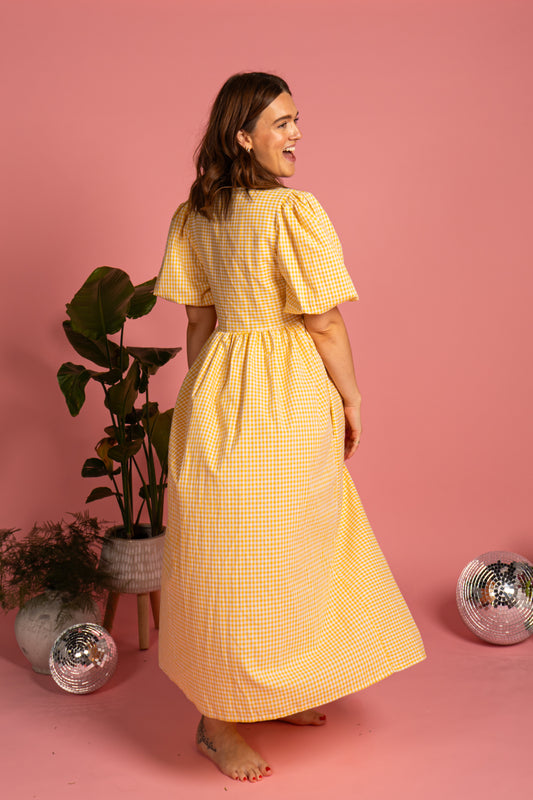 Ava Wrap Dress - Yellow Gingham (Size M)