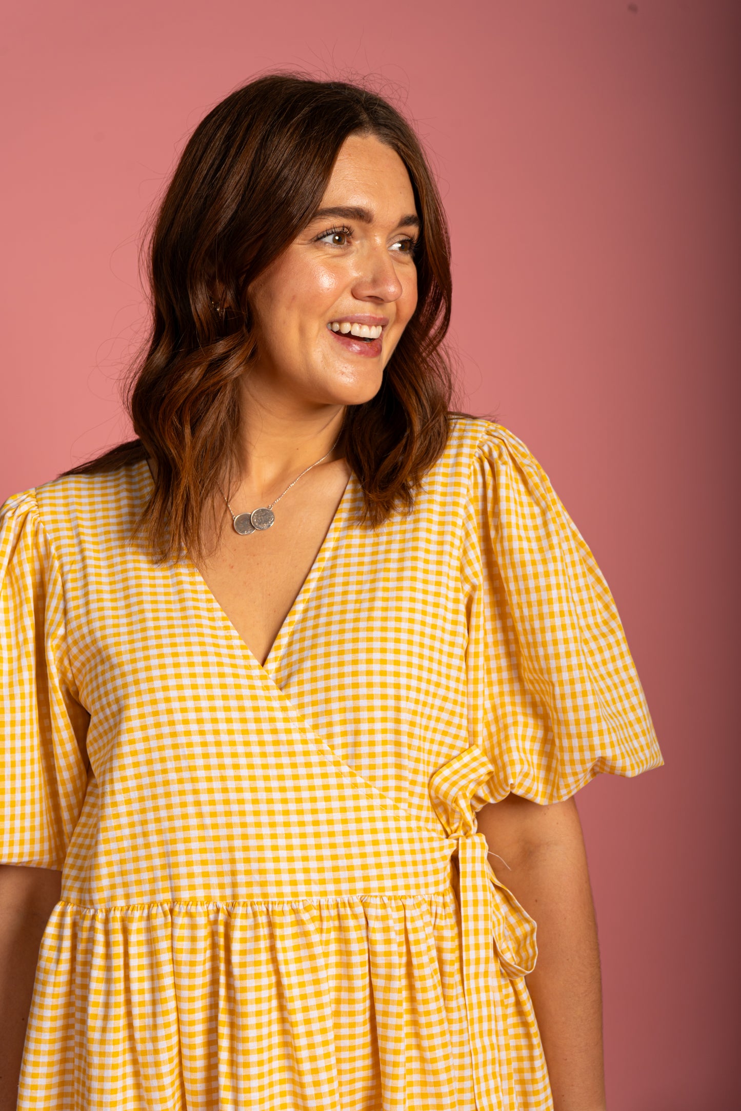 Ava Wrap Dress - Yellow Gingham (Size M)