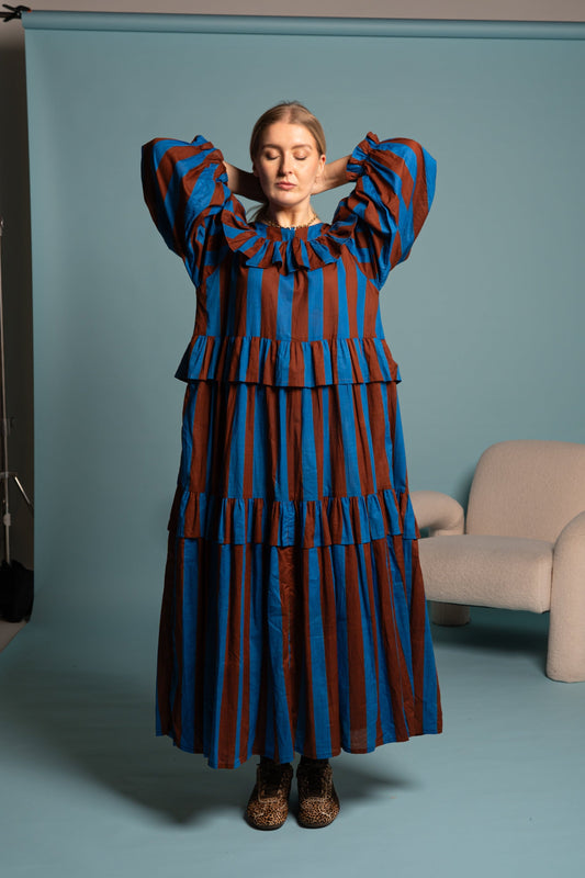 Gracie Dress - Cobalt Stripe