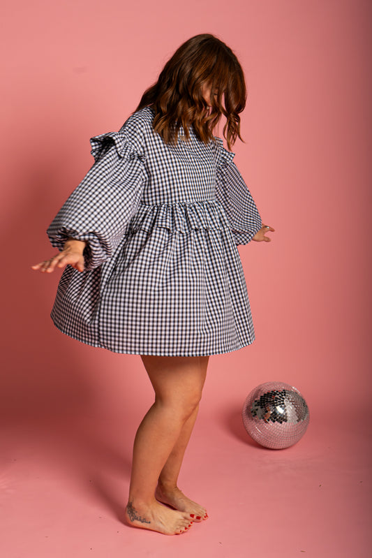 Sienna Frill Dress - Black Gingham
