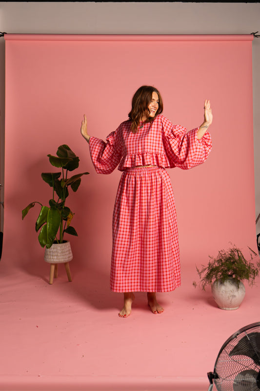 Sienna Frill Top - Cherry Check