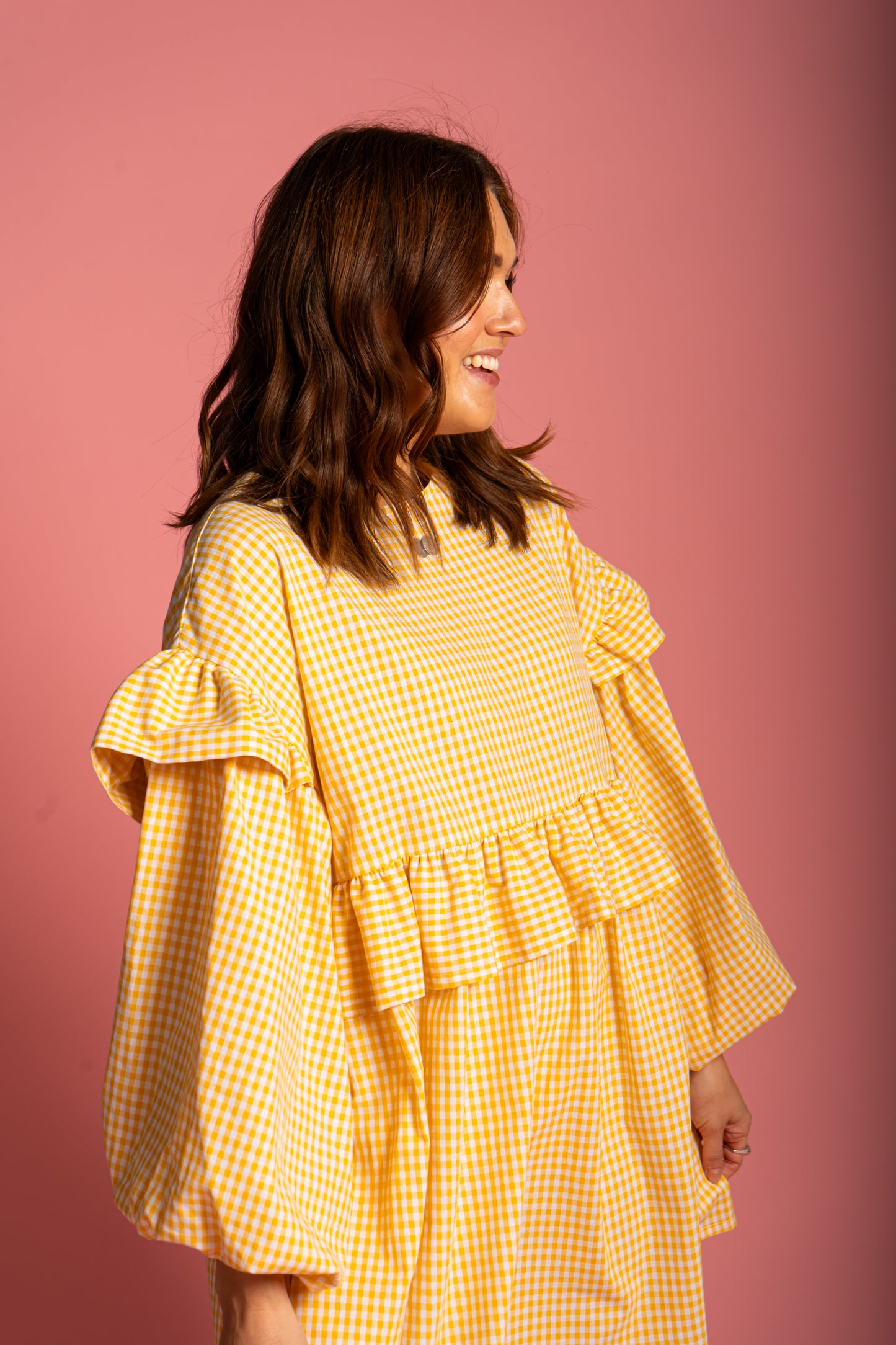 Sienna Frill Dress - Yellow Gingham (Size M)