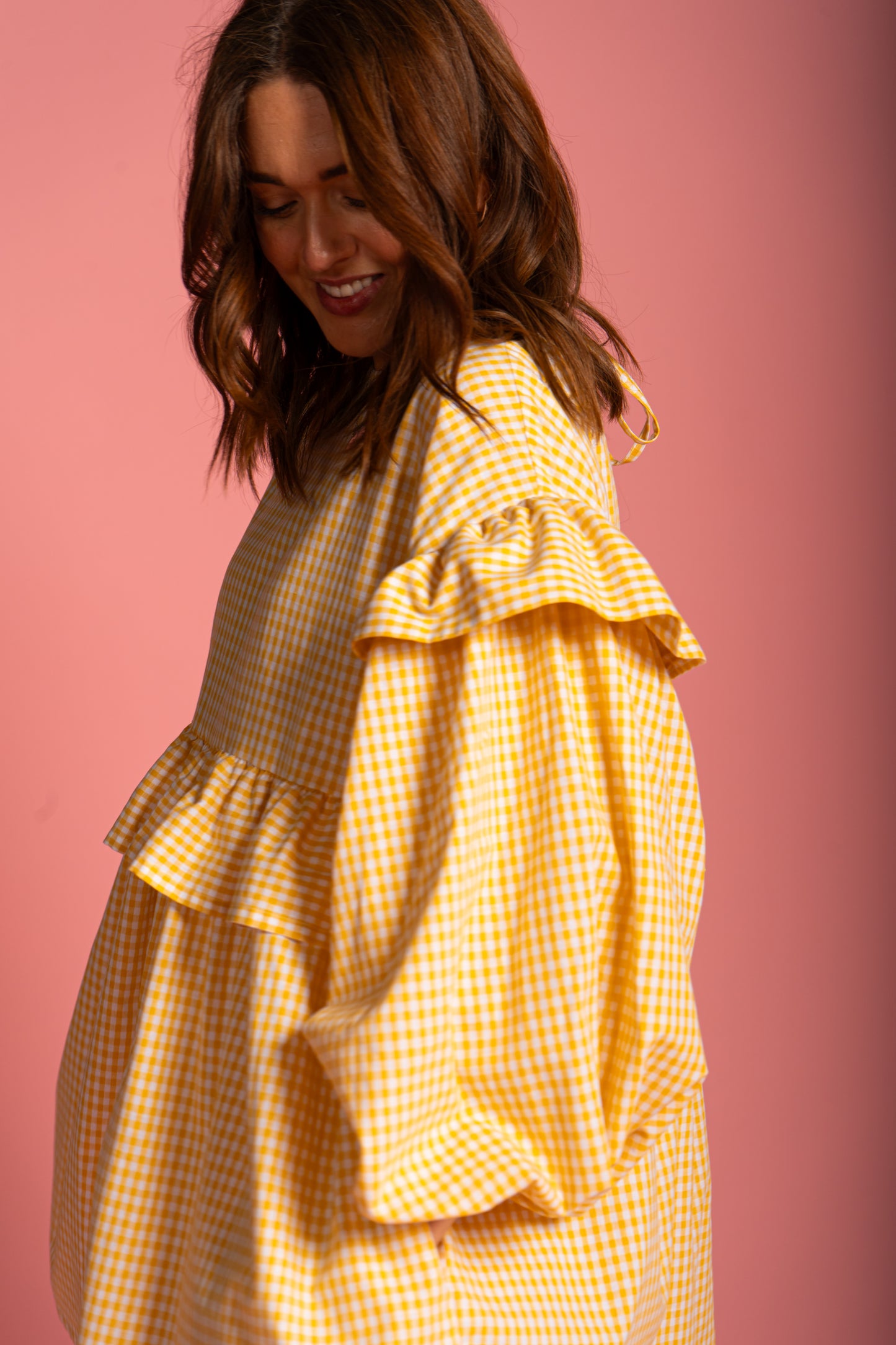 Sienna Frill Dress - Yellow Gingham (Size M)