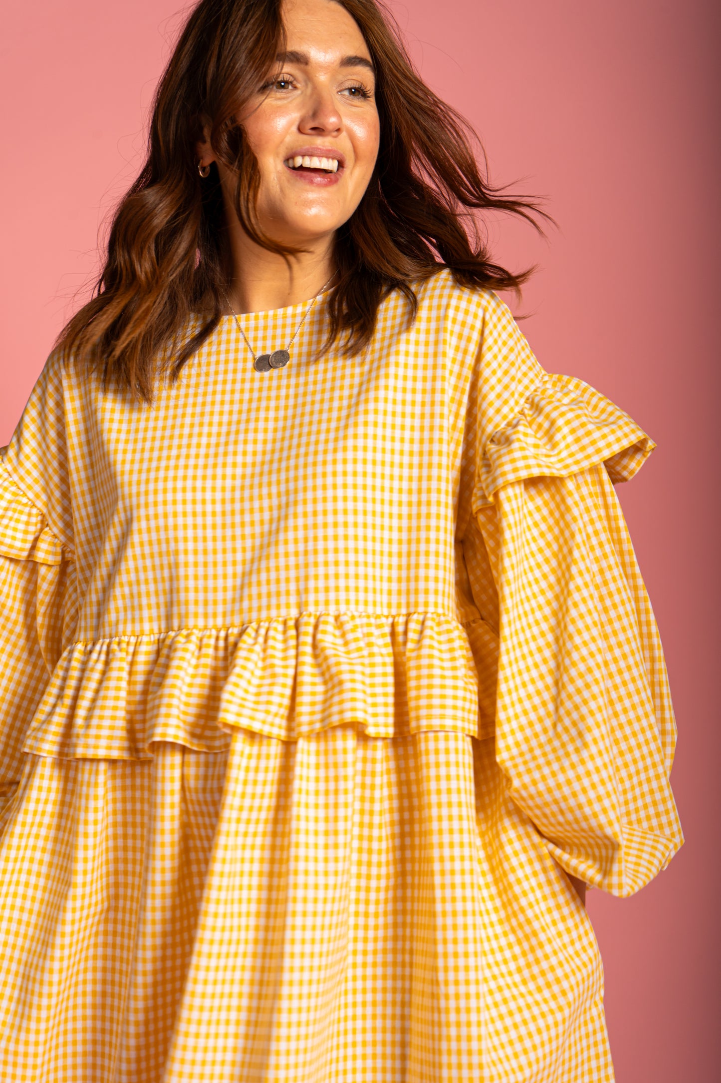 Sienna Frill Dress - Yellow Gingham (Size M)