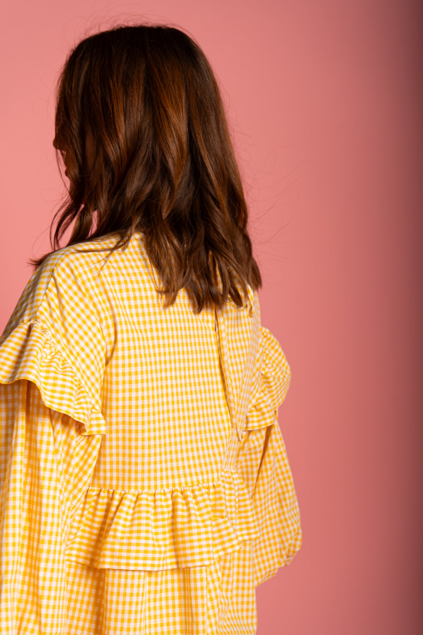 Sienna Frill Dress - Yellow Gingham (Size M)